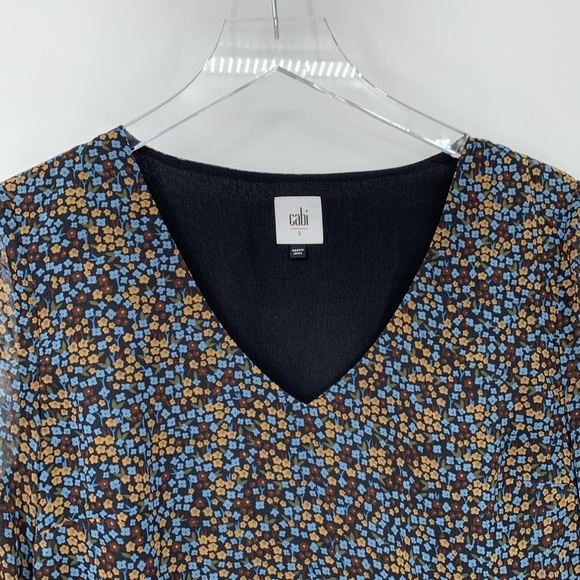 Cabi Poise flutter sleeve shift dress mini floral chiffon black blue v-neck S - Picture 2 of 5